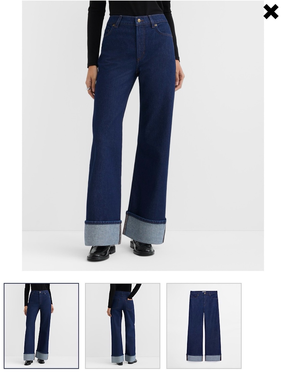 LOFT Dark Blue Wide-Leg Cuffed Jeans